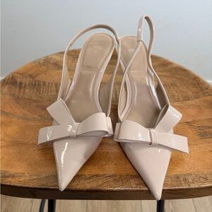 Zara Women's Beige Slingback Heels with Bow